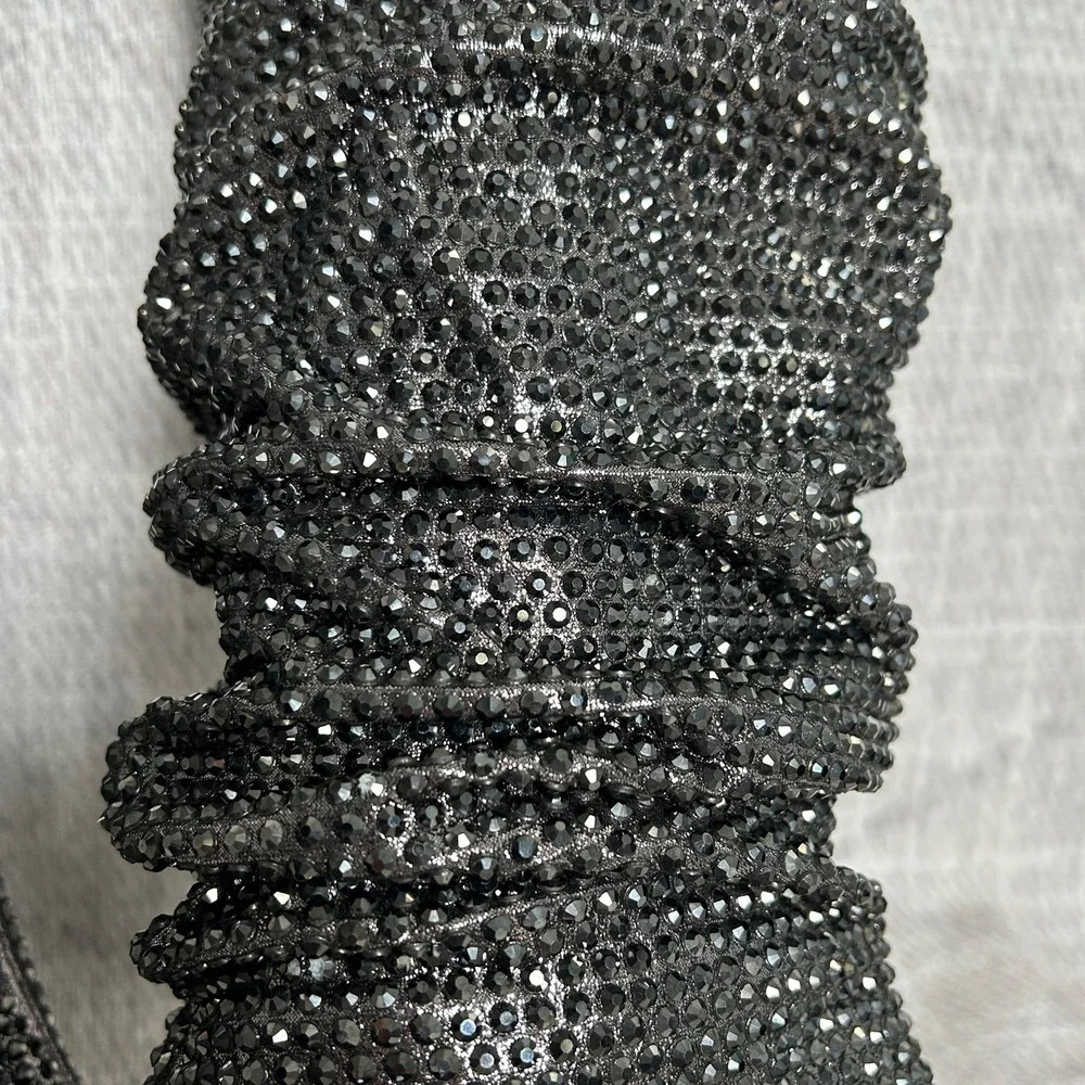 INC Gerii Pewter‎ Rhinestone Sparkly Slouch Boots Women's Knee High Block Heel